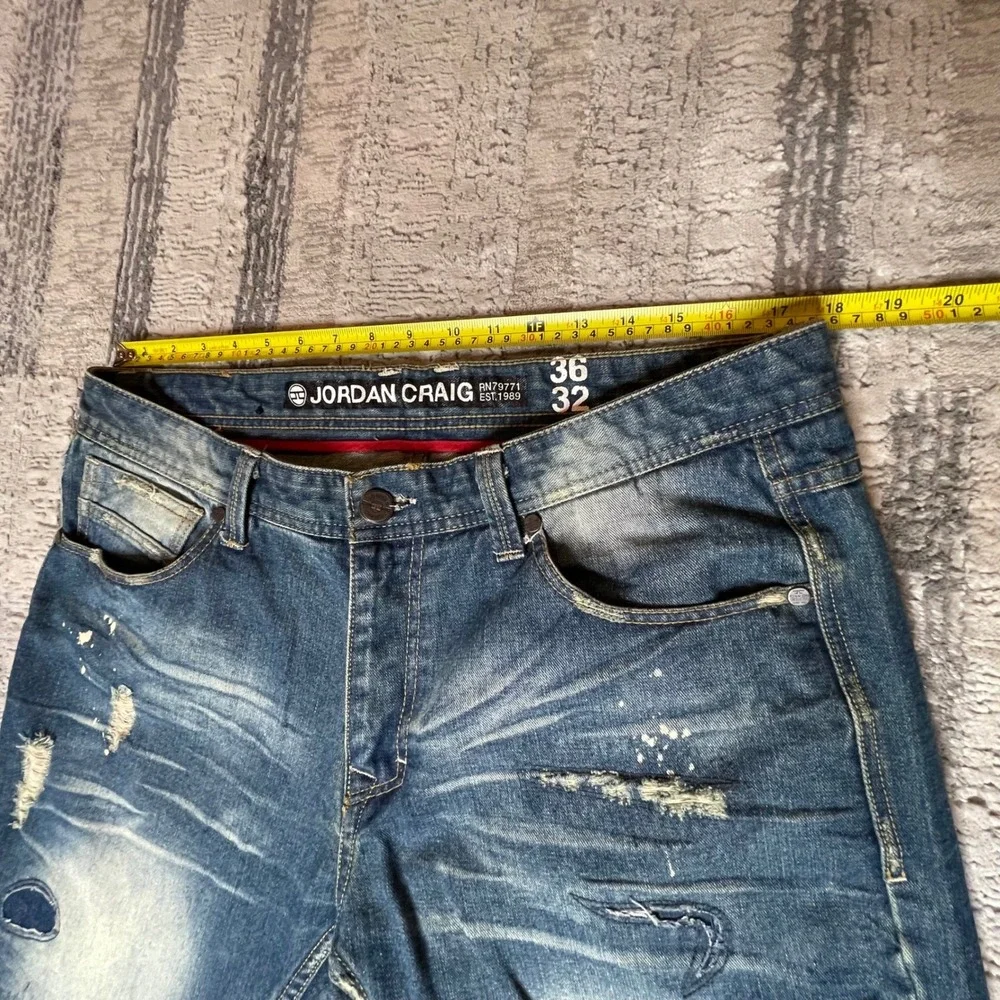 Jordan Craig Mens Distressed Blue Jeans Paint Splatter Ripped Straight‎ 36x32